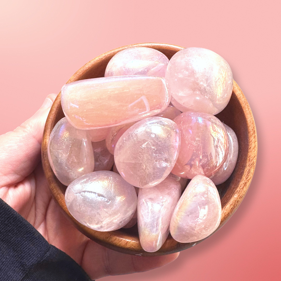 Aura Rose Quartz Tumbled Stone