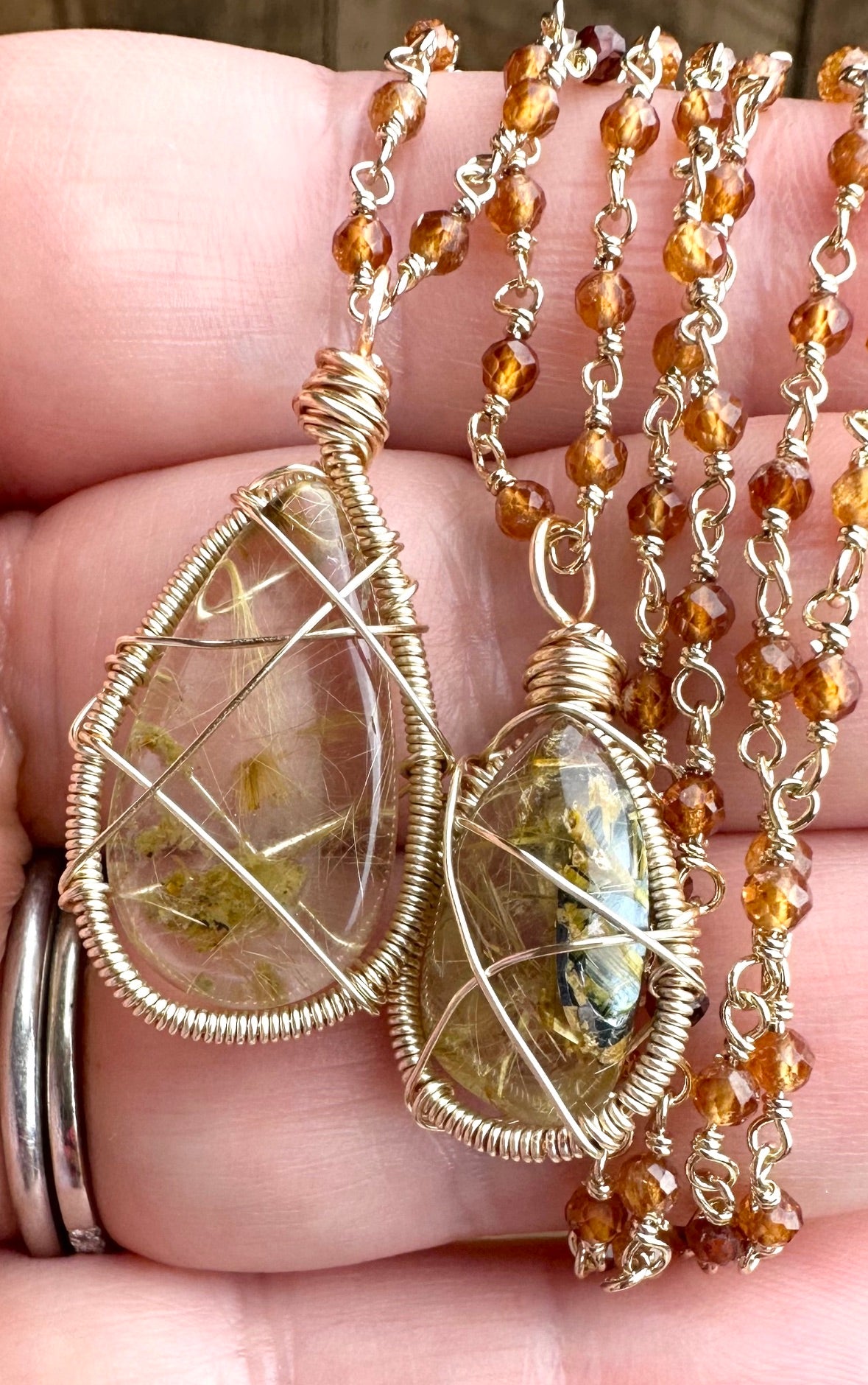 Rutilated Quartz and Hessonite Garnet Necklace