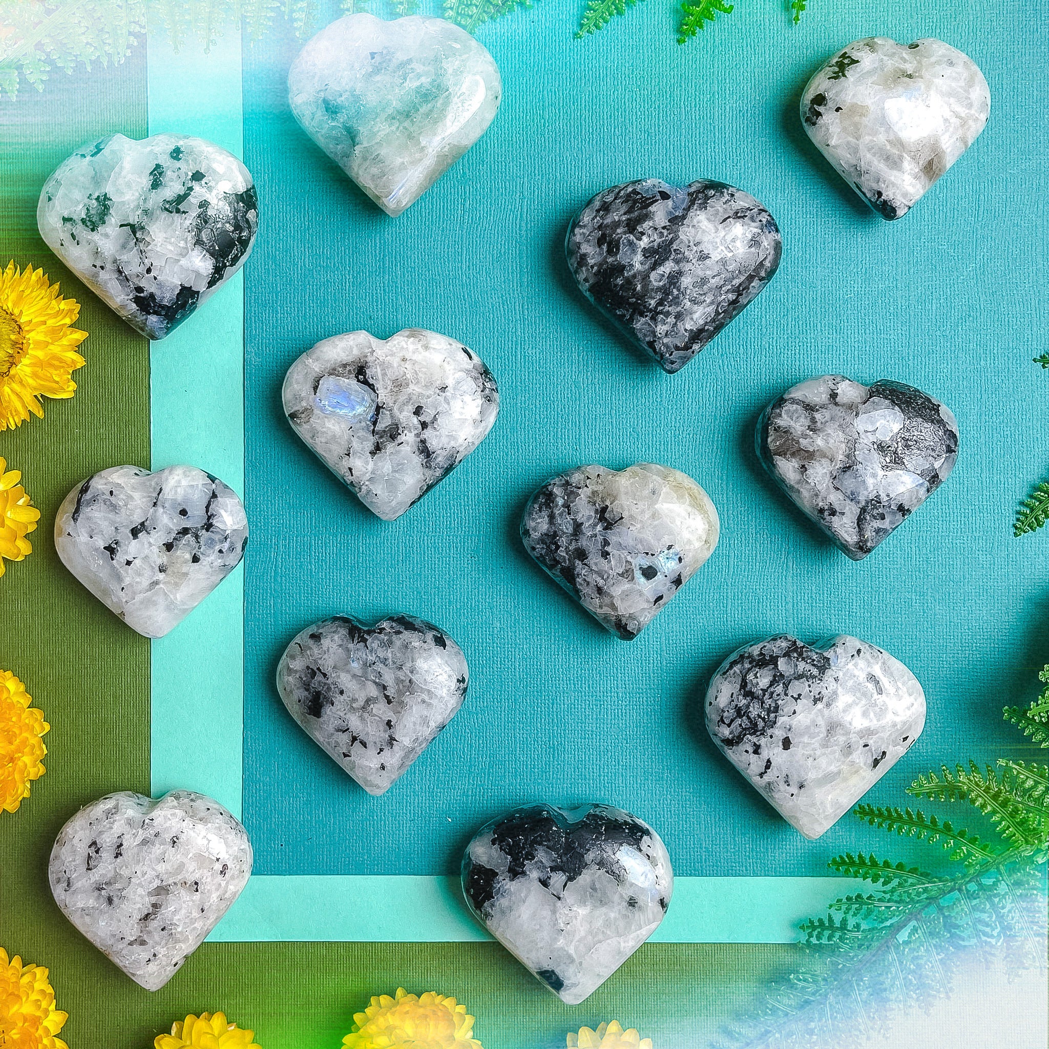 Rainbow Moonstone Hearts