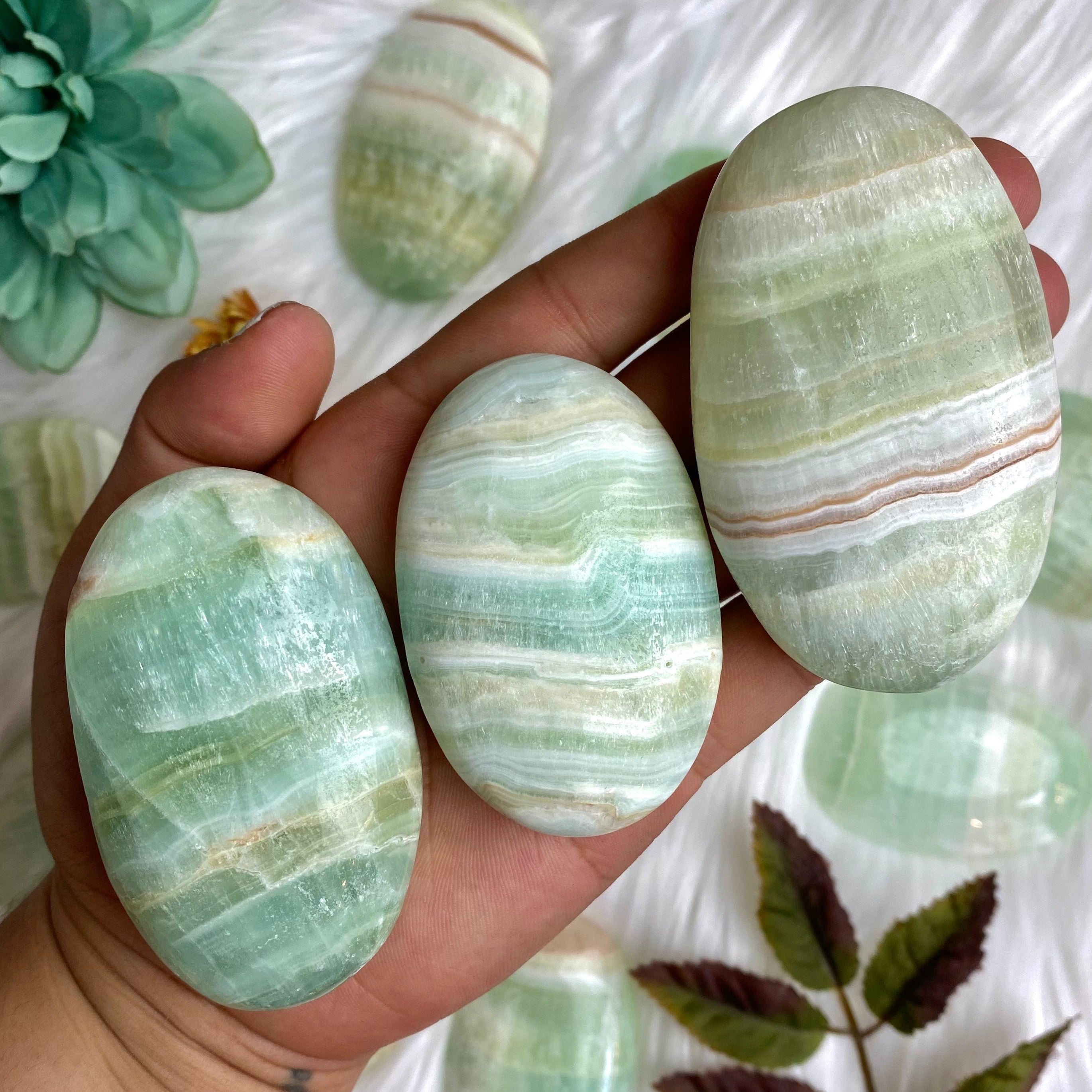 Pistachio Calcite Palm Stone