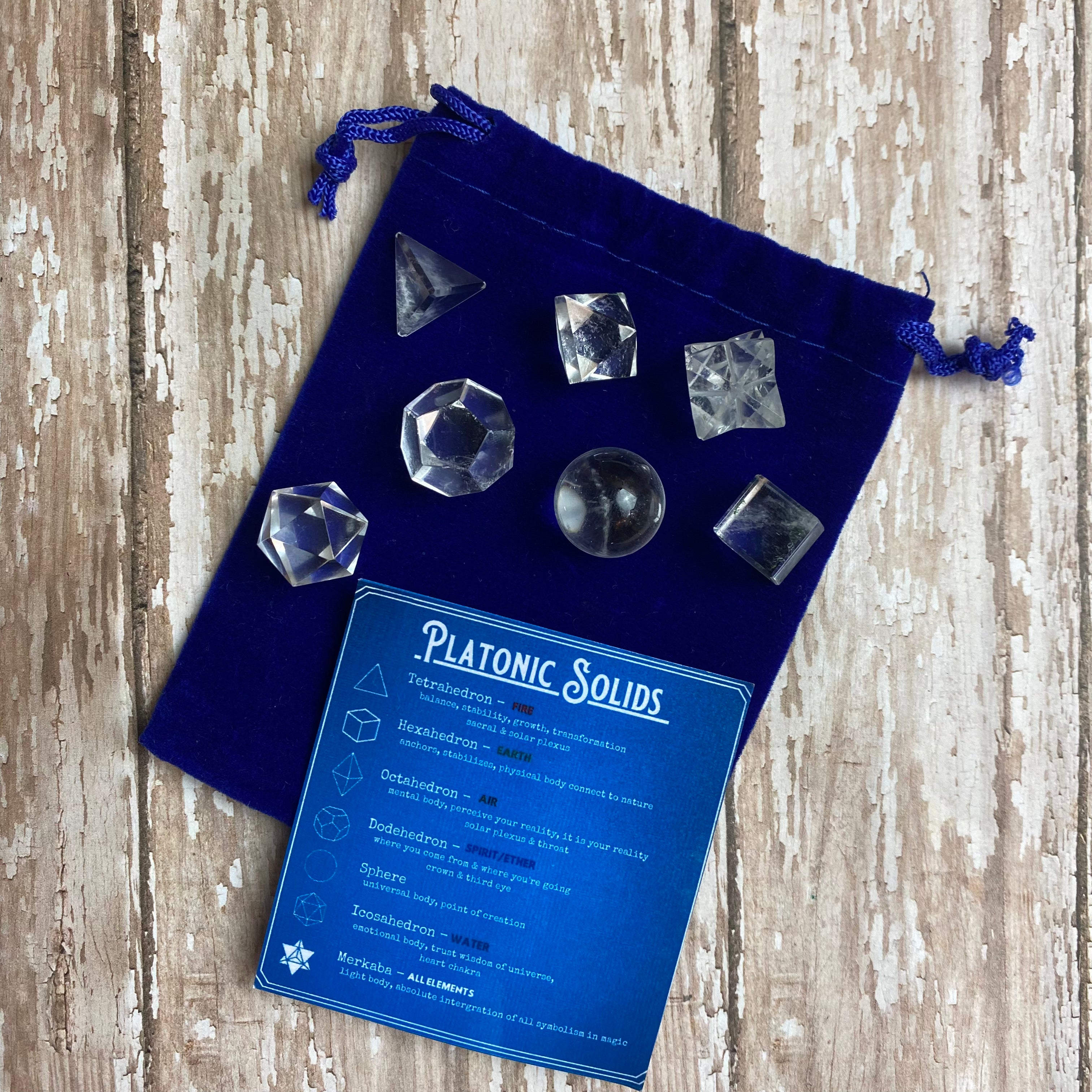 Platonic Solids Clear Quartz Set
