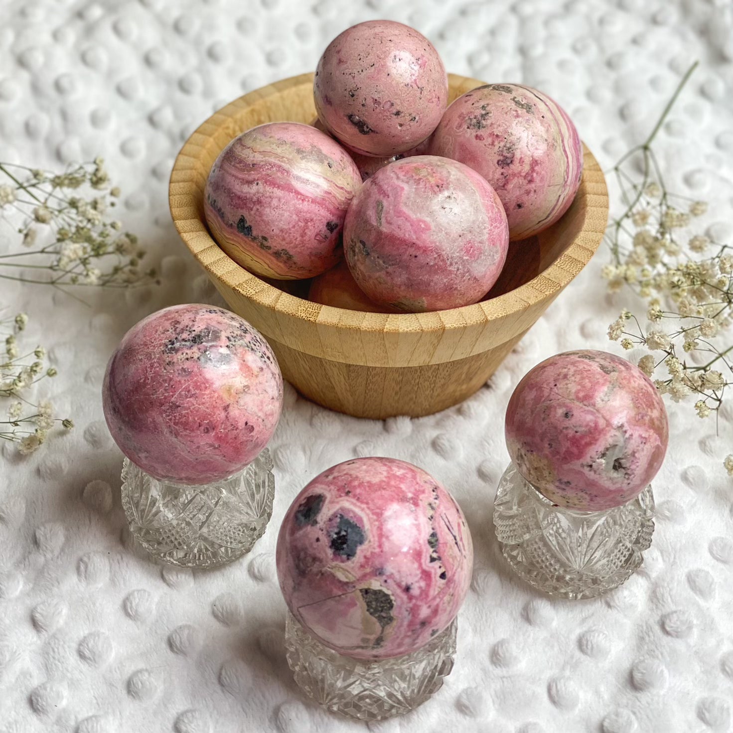 Rhodochrosite Spheres for Healing Trauma