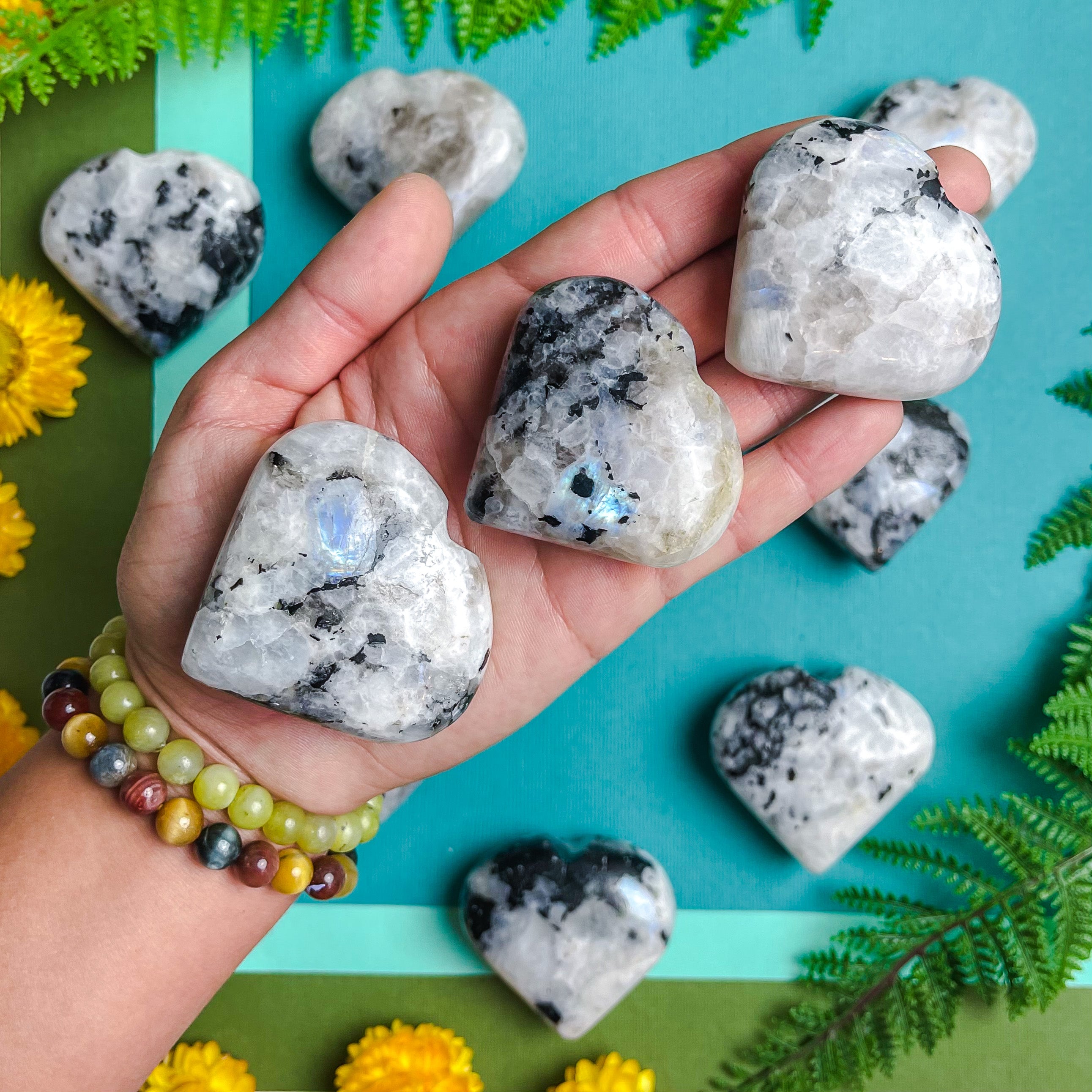 Rainbow Moonstone Hearts