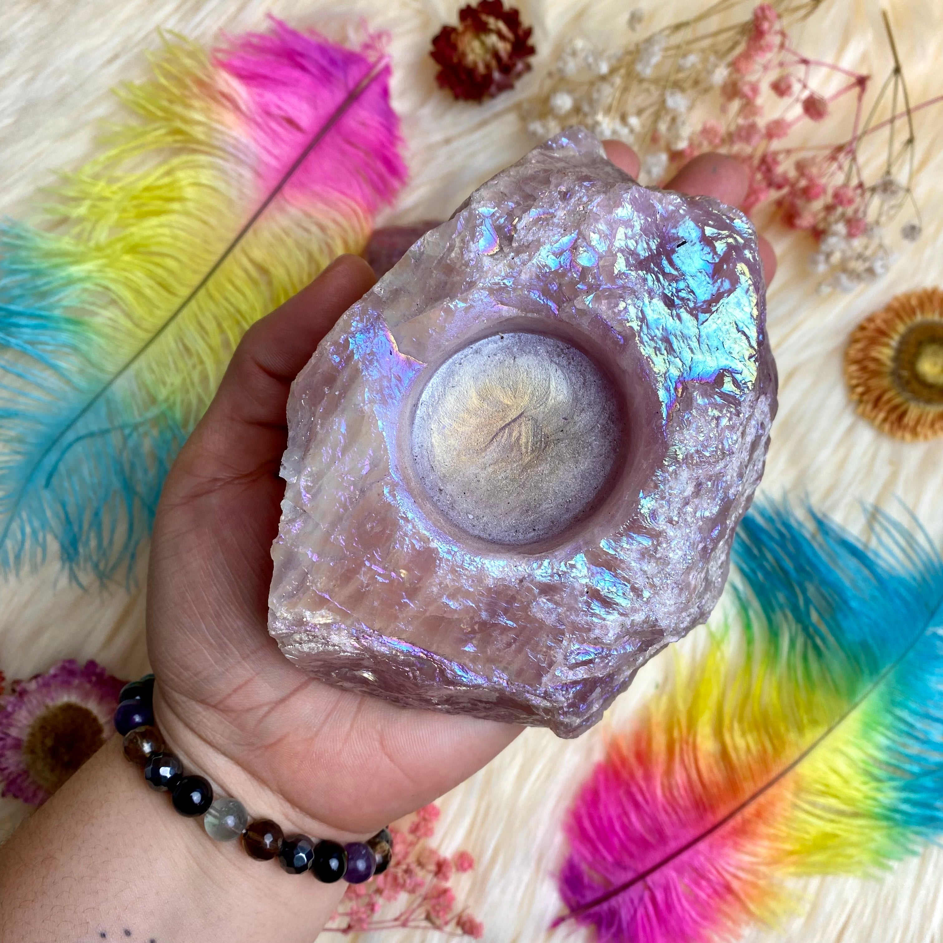 Aura Rose Quartz Candle Holder