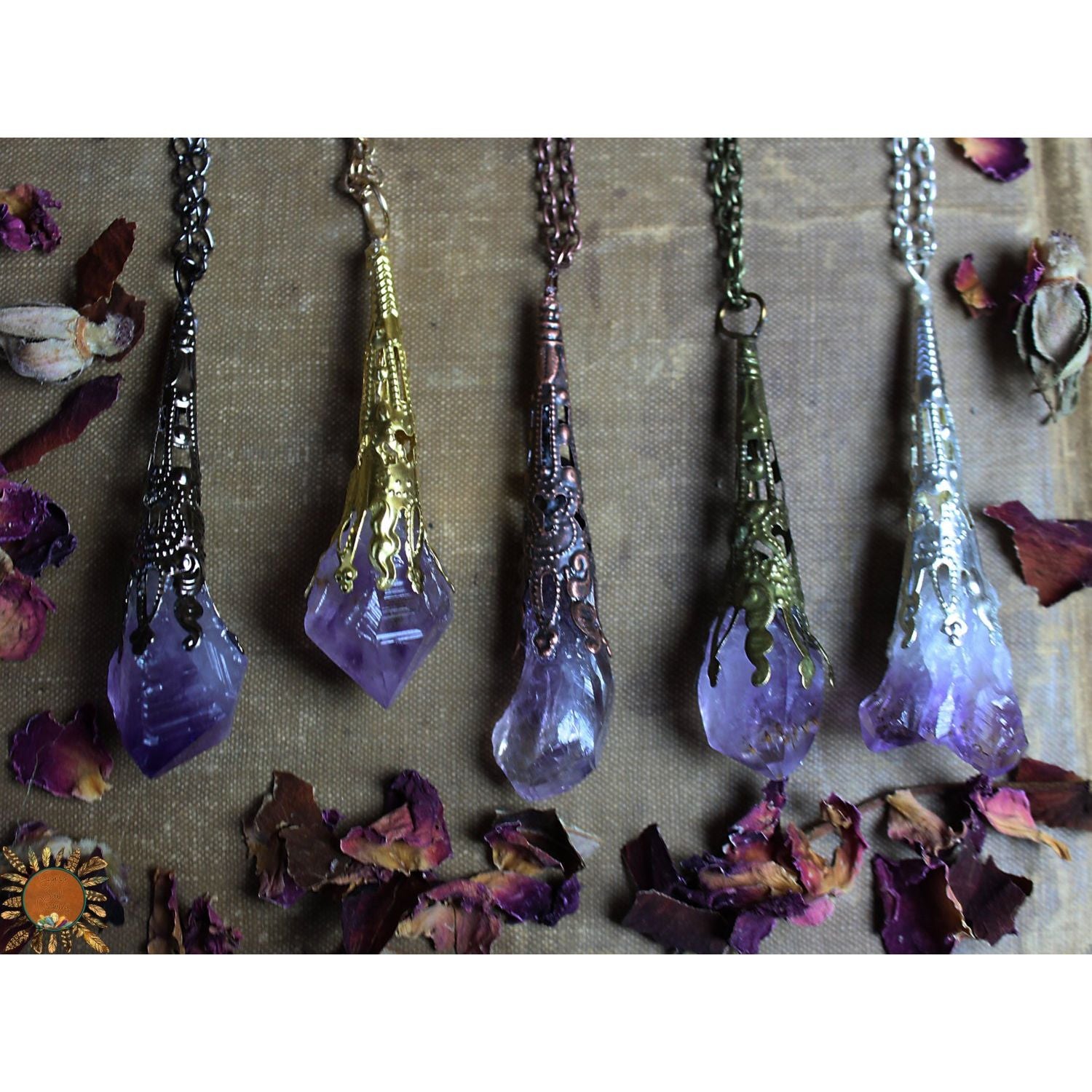 Amethyst Point Pendant Necklace with Ornate Vintage Detail