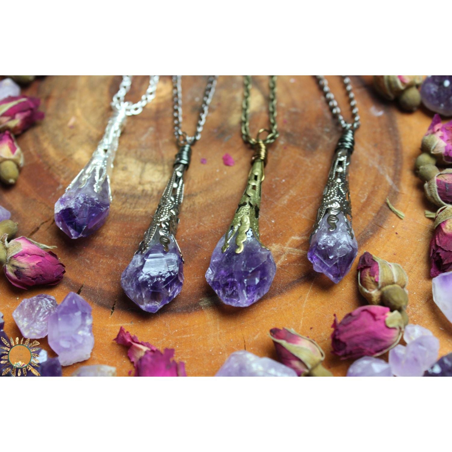 Amethyst Point Pendant Necklace with Ornate Vintage Detail