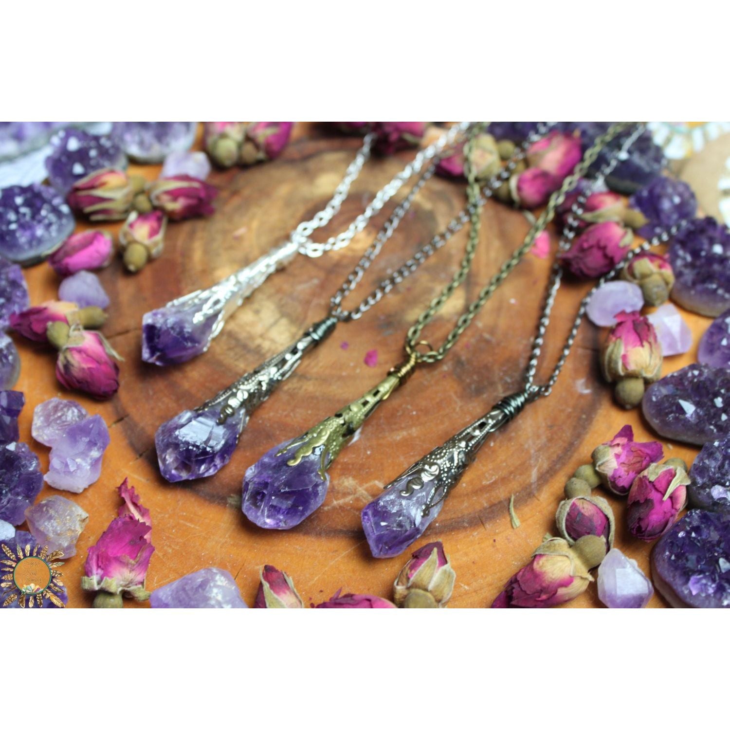 Amethyst Point Pendant Necklace with Ornate Vintage Detail