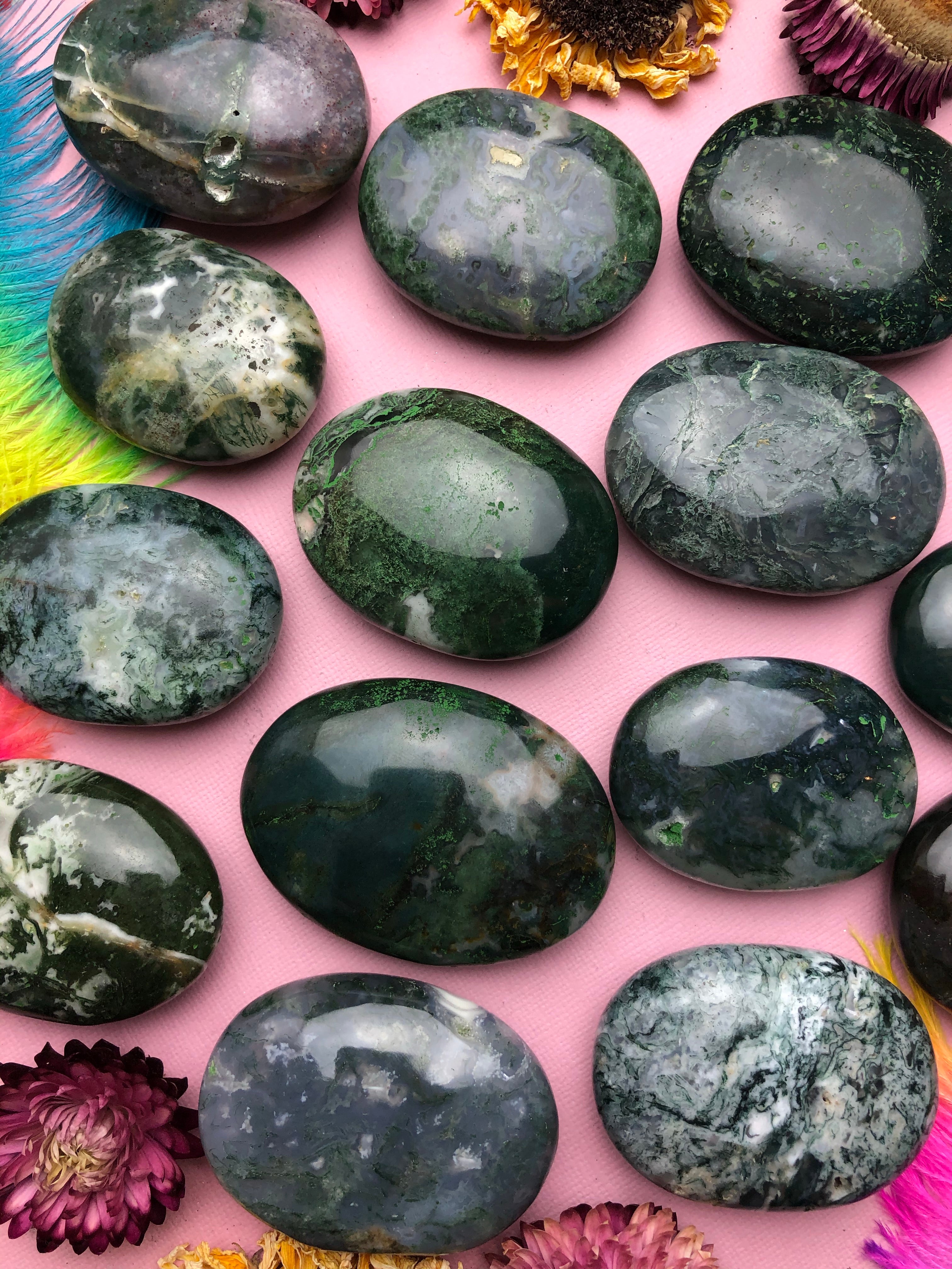 Moss Agate Palm Stone for Grounding