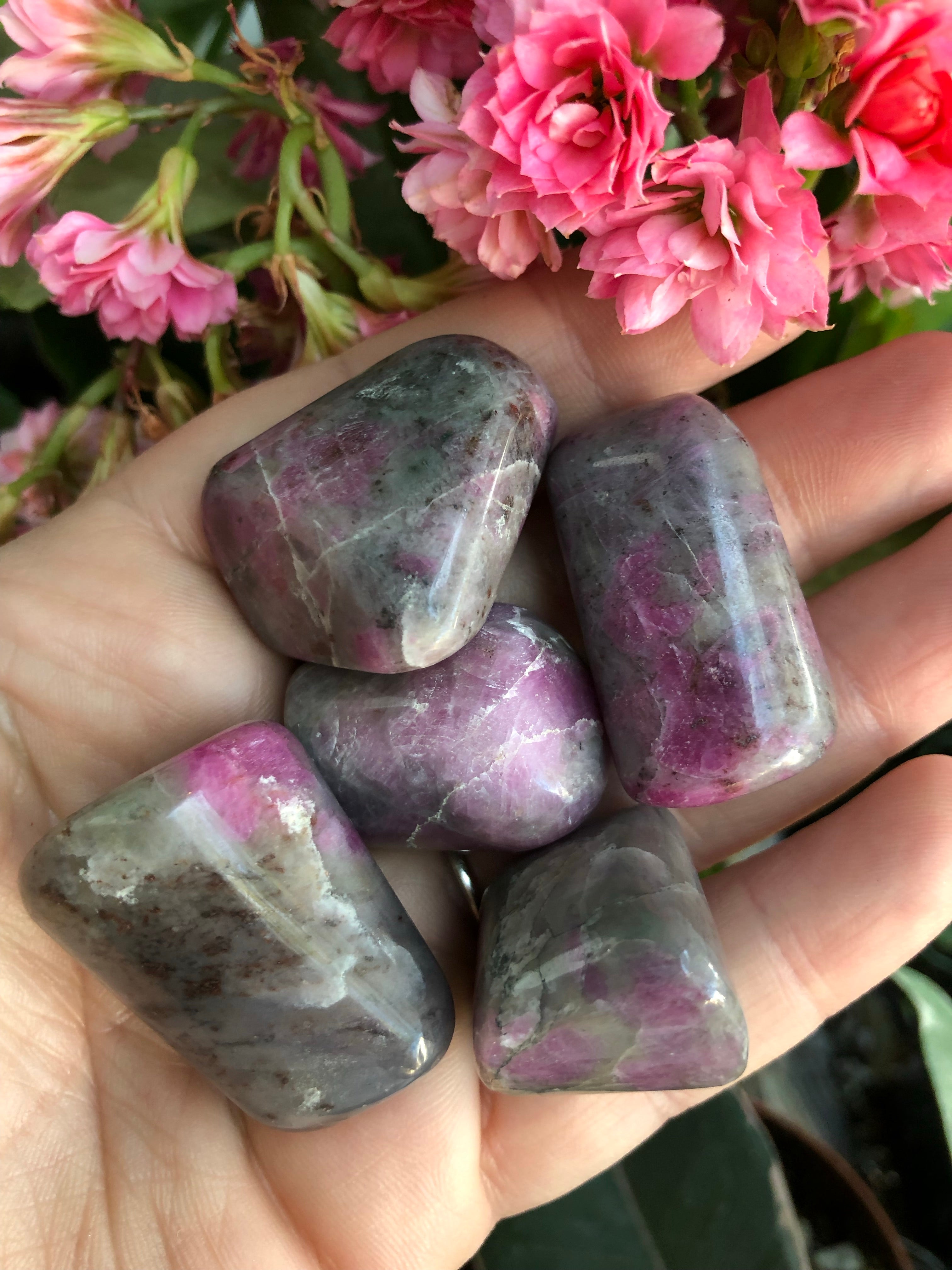 Ruby In Chalcedony with Tourmaline Tumbled Stones for Balance