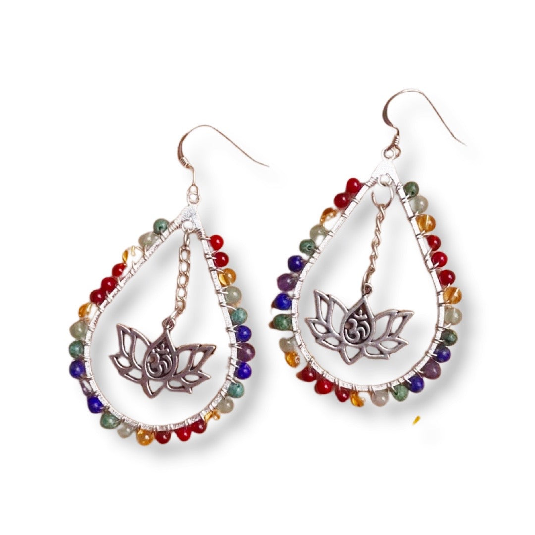 Chakra Beaded Earrings with a Lotus Flower Charm