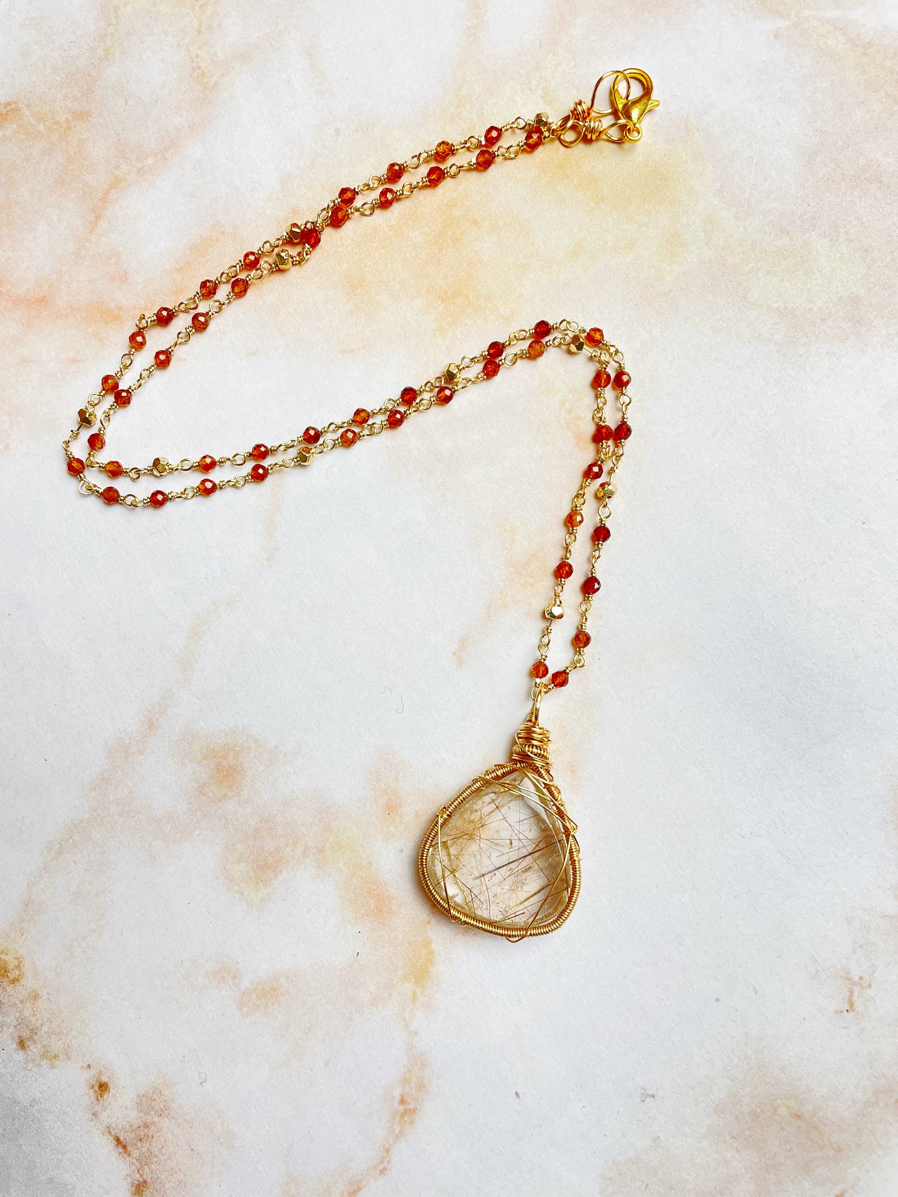 Rutilated Quartz and Hessonite Garnet Necklace