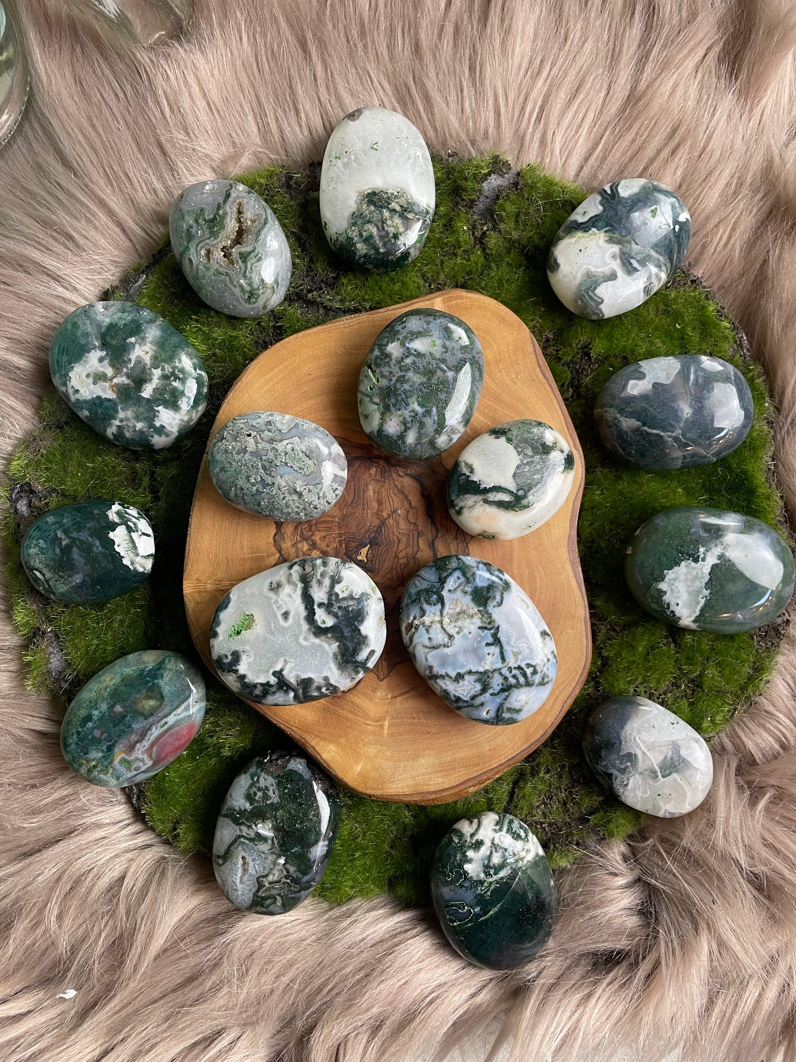 Moss Agate Palm Stone for Abundance