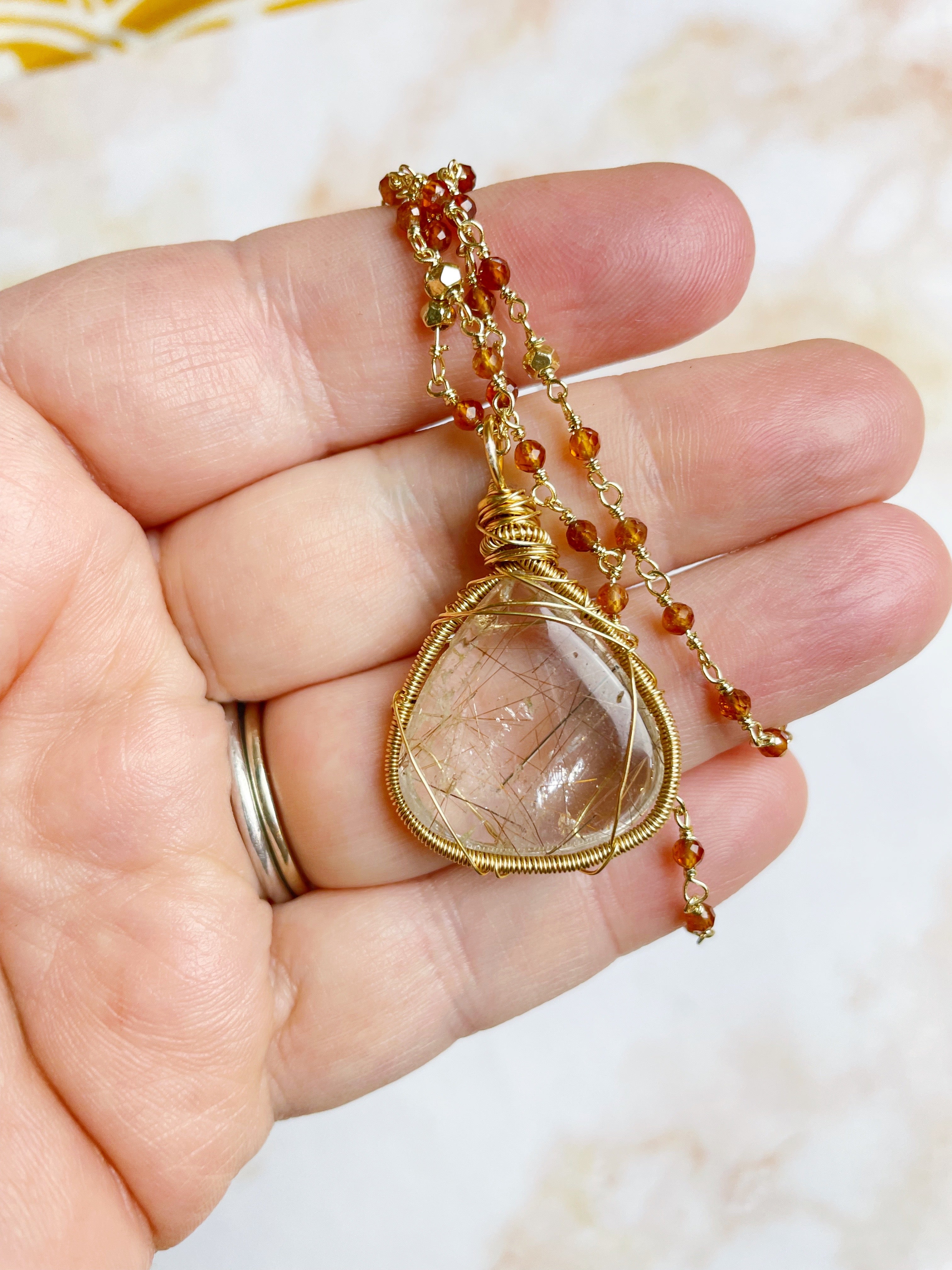 Rutilated Quartz and Hessonite Garnet Necklace