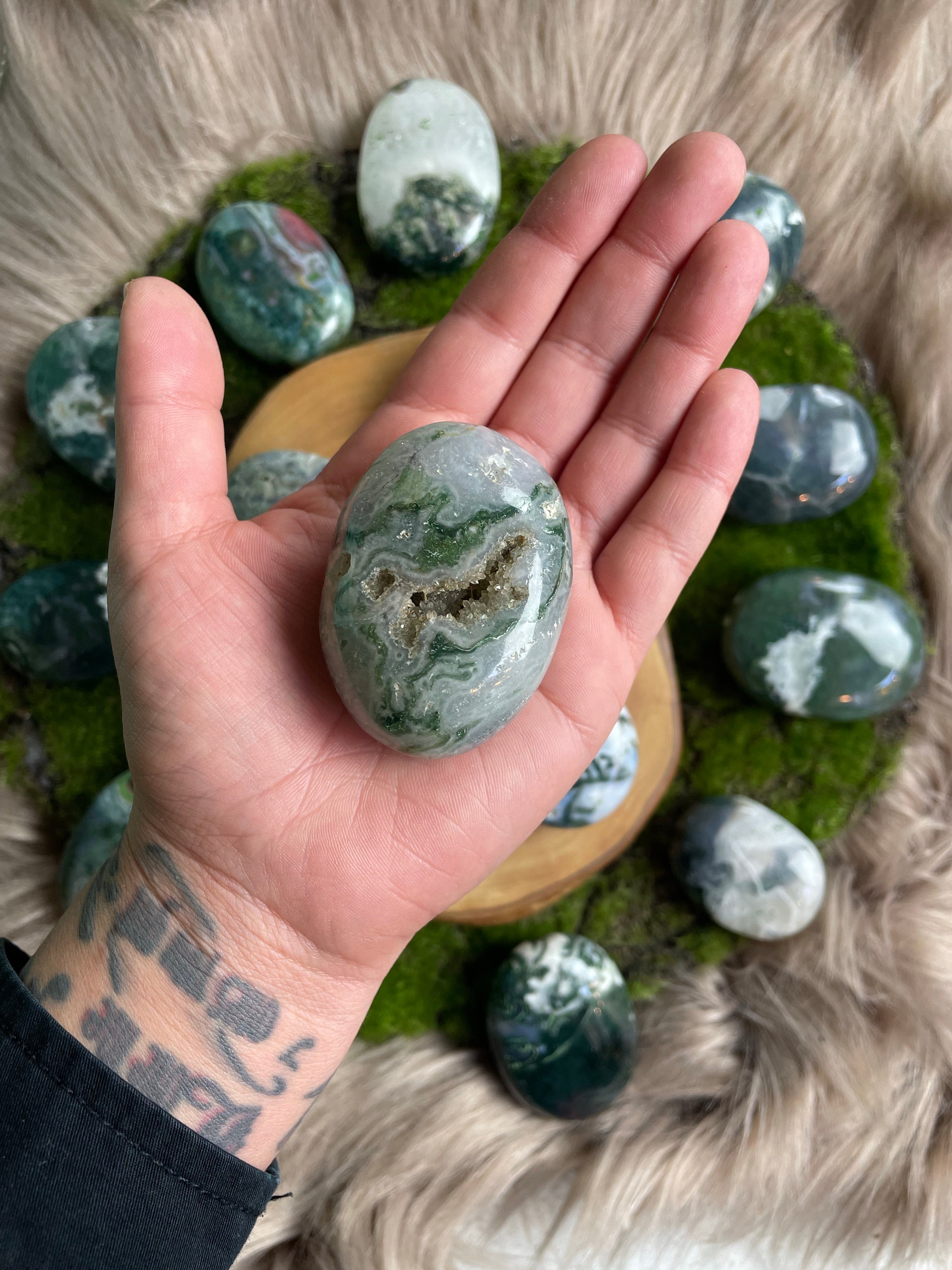 Moss Agate Palm Stone for Abundance