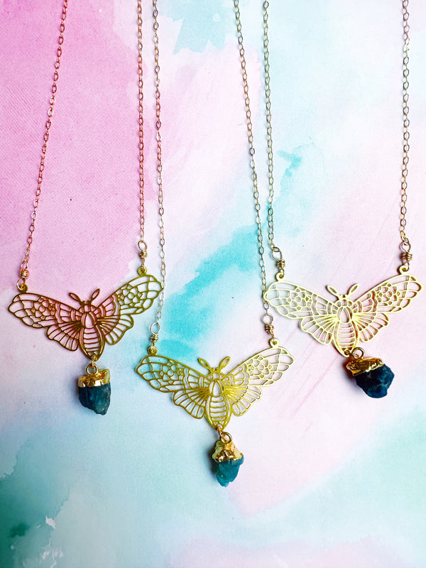Gold Moth Apatite Necklace