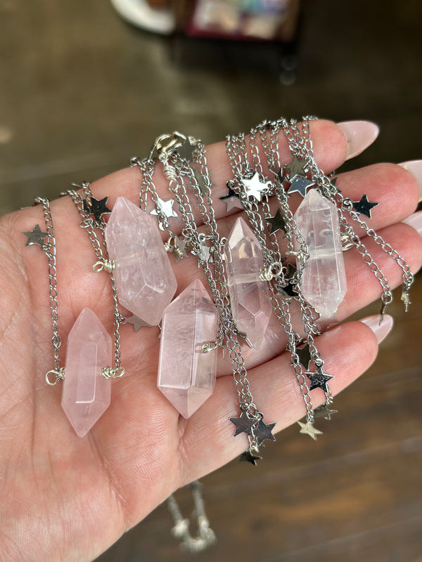 Rose Quartz Silver Star Necklace