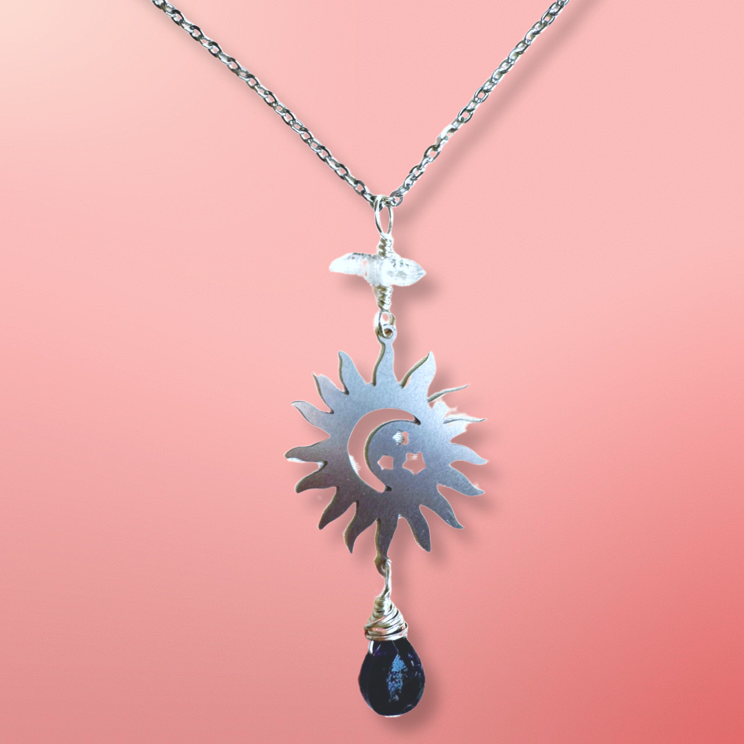 Sun & Moon Fluorite & Herkimer Diamond Necklace