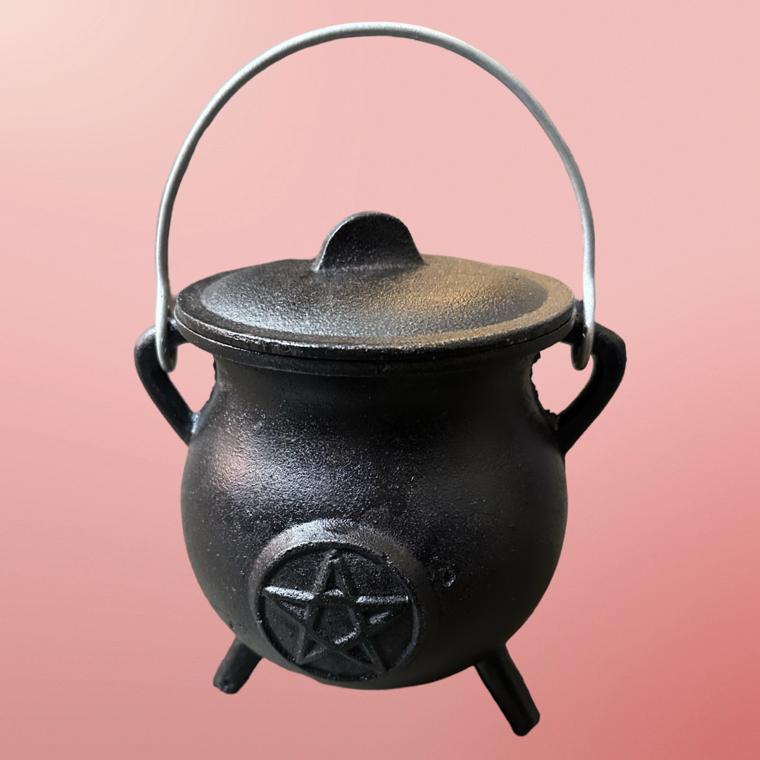 Cast Iron Pentacle Cauldron with Lid