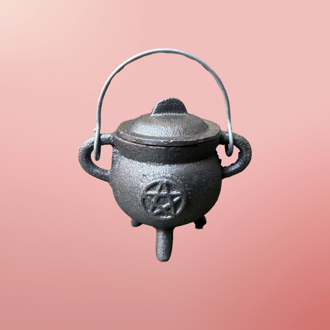 Cast Iron Pentacle Cauldron with Lid