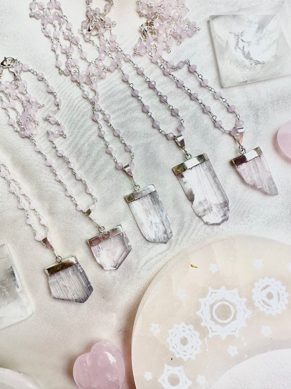 Kunzite & Rose Quartz Necklace for Transmuting Energy