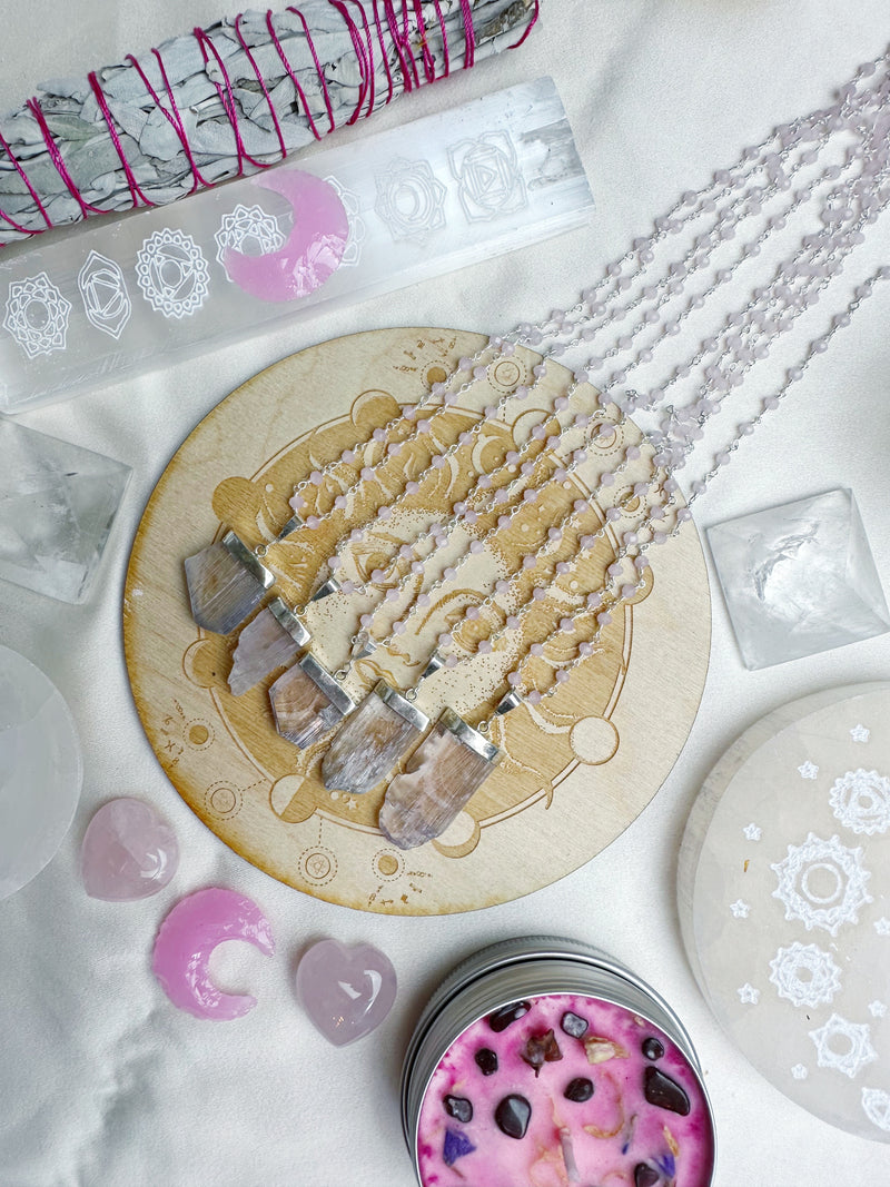 Kunzite & Rose Quartz Necklace for Transmuting Energy