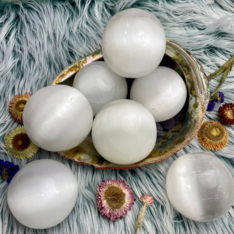 Selenite Satin Spar Spheres For Cleansing