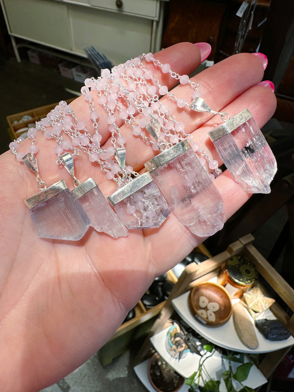Kunzite & Rose Quartz Necklace for Transmuting Energy
