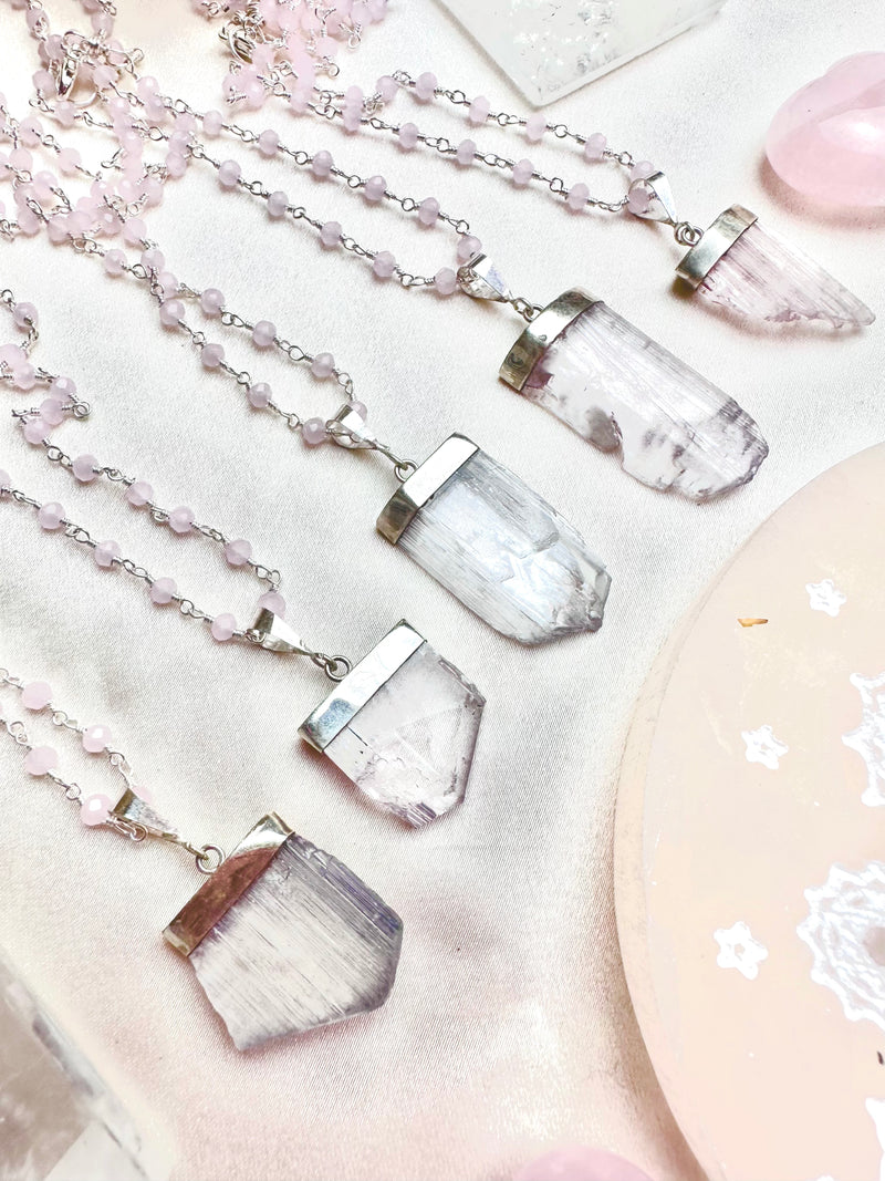 Kunzite & Rose Quartz Necklace for Transmuting Energy