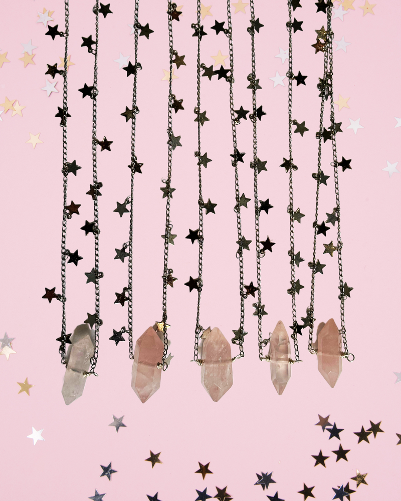 Rose Quartz Silver Star Necklace
