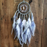 Gray, White, & Light Pink Dream Catcher with Rose Quartz Beads