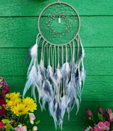 Gray, White, & Light Pink Dream Catcher with Rose Quartz Beads