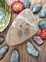 Hamsa & Amethyst Earrings