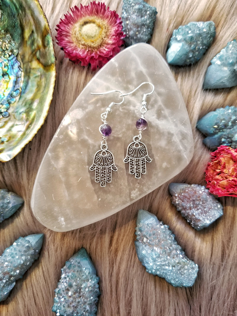 Hamsa & Amethyst Earrings