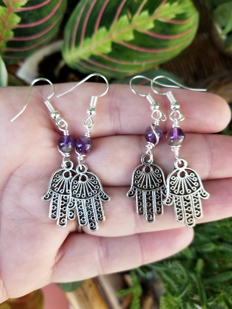 Hamsa & Amethyst Earrings