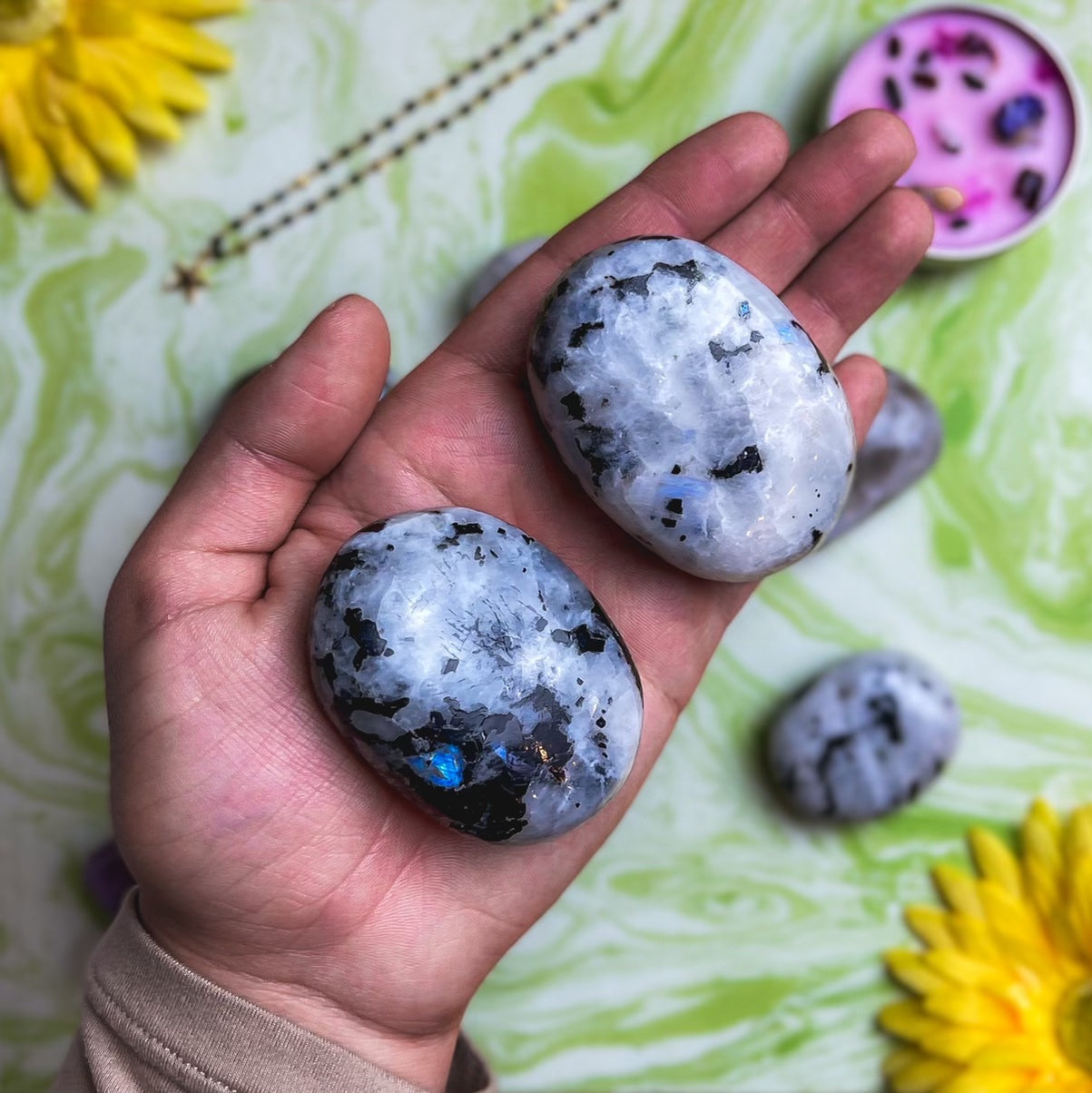 Rainbow Moonstone Palm Stones