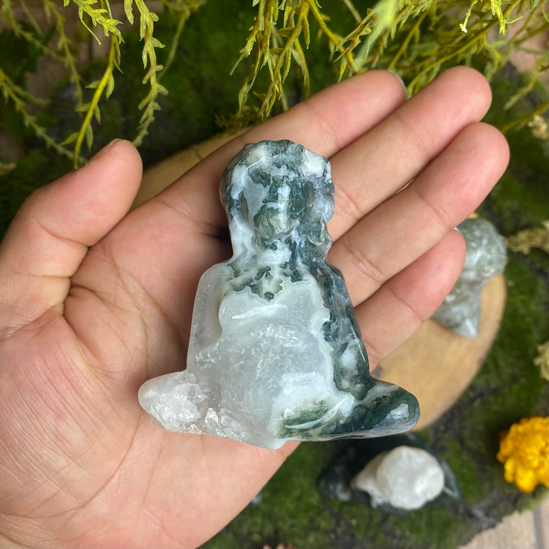 Moss Agate Carved Mother Gaia Goddess