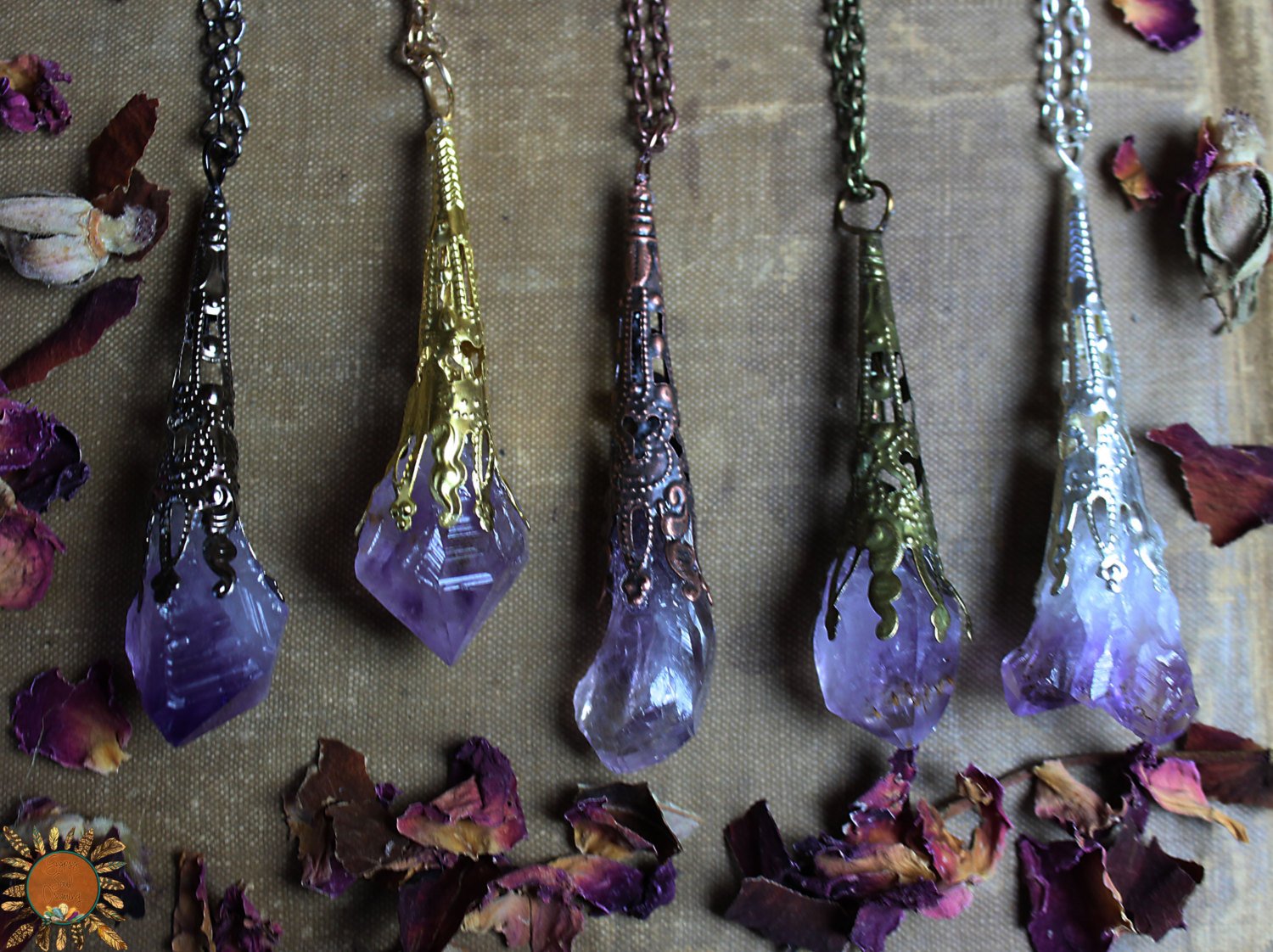 Amethyst Point Pendant Necklace with Ornate Vintage Detail