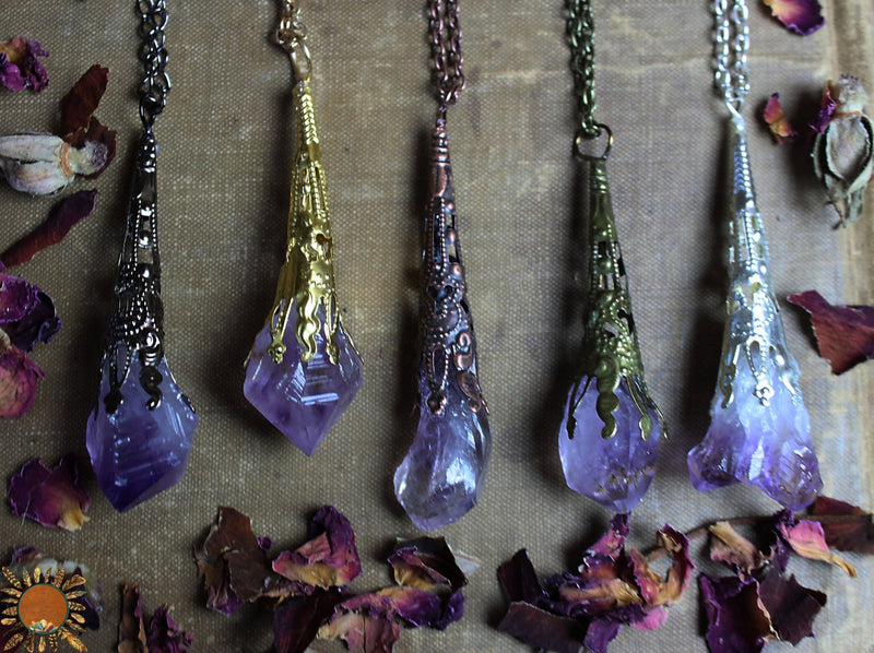 Amethyst Point Pendant Necklace with Ornate Vintage Detail