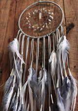 Gray, White, & Light Pink Dream Catcher with Rose Quartz Beads
