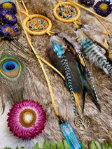 Dream Catcher Rear View Mirror Charm // Golden Yellow // Turquoise // Tree of Life // Aqua Aura Quartz