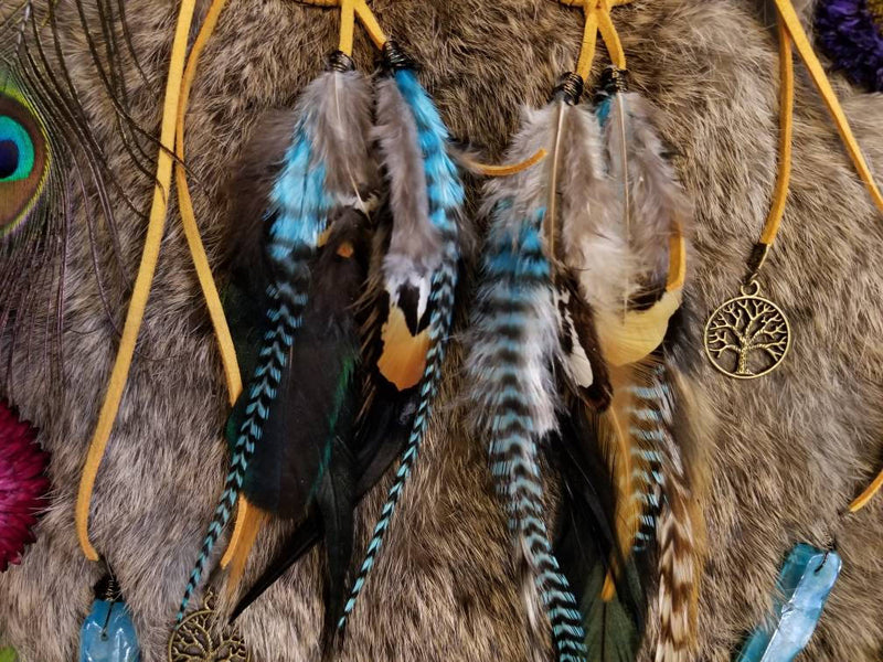 Dream Catcher Rear View Mirror Charm // Golden Yellow // Turquoise // Tree of Life // Aqua Aura Quartz