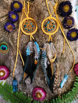 Dream Catcher Rear View Mirror Charm // Golden Yellow // Turquoise // Tree of Life // Aqua Aura Quartz