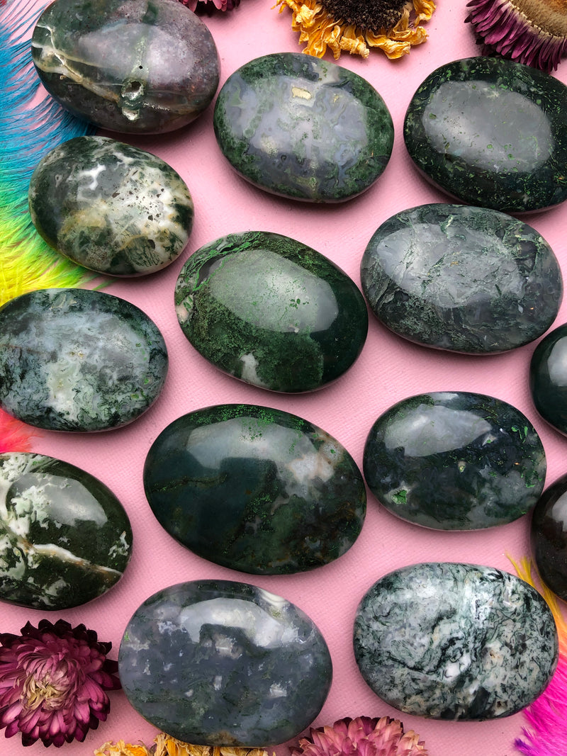 Moss Agate Palm Stone for Abundance
