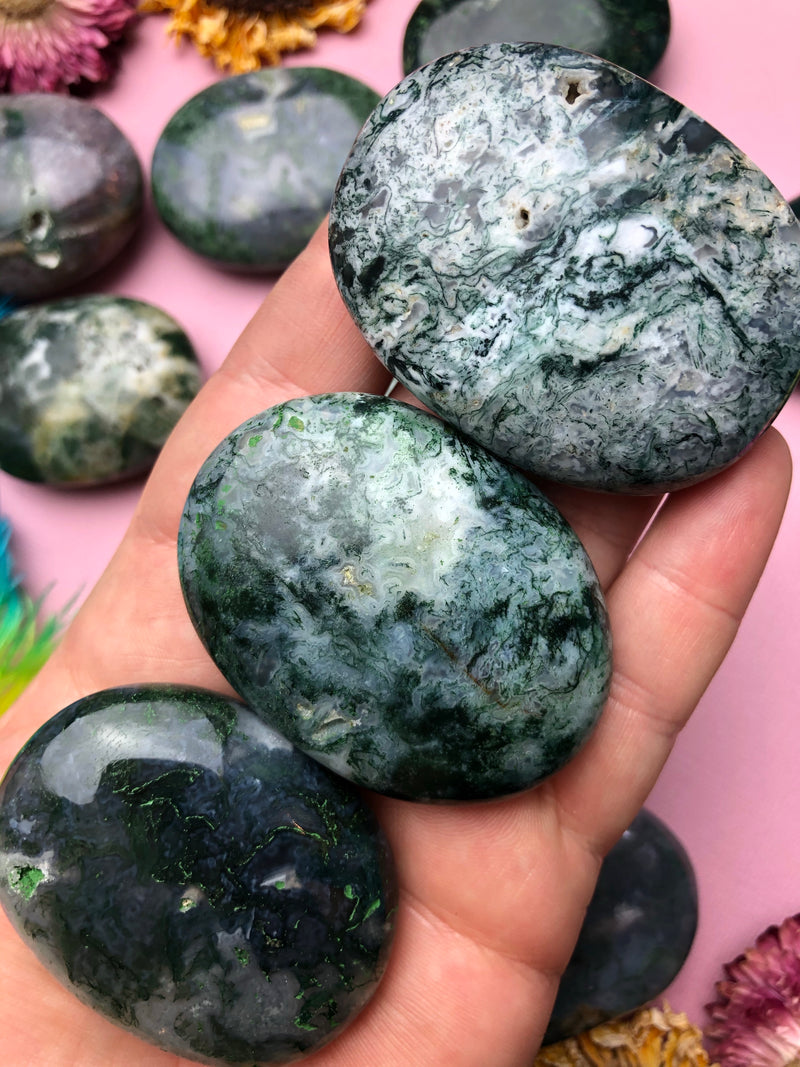 Moss Agate Palm Stone for Abundance