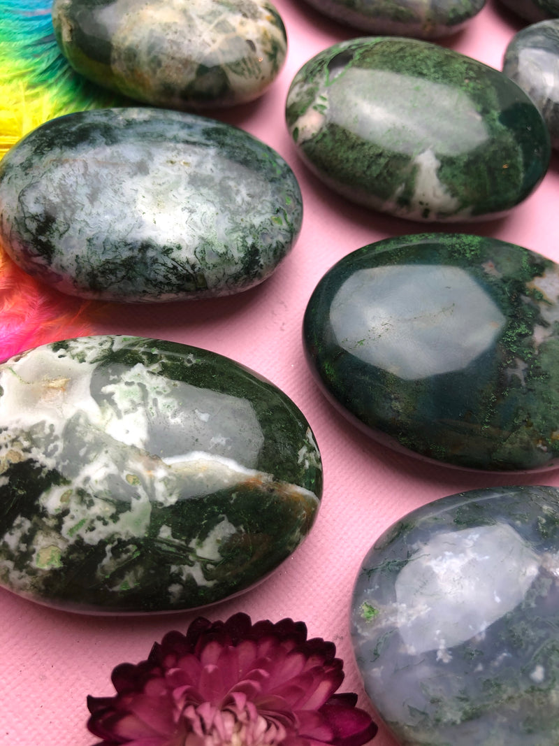 Moss Agate Palm Stone for Abundance