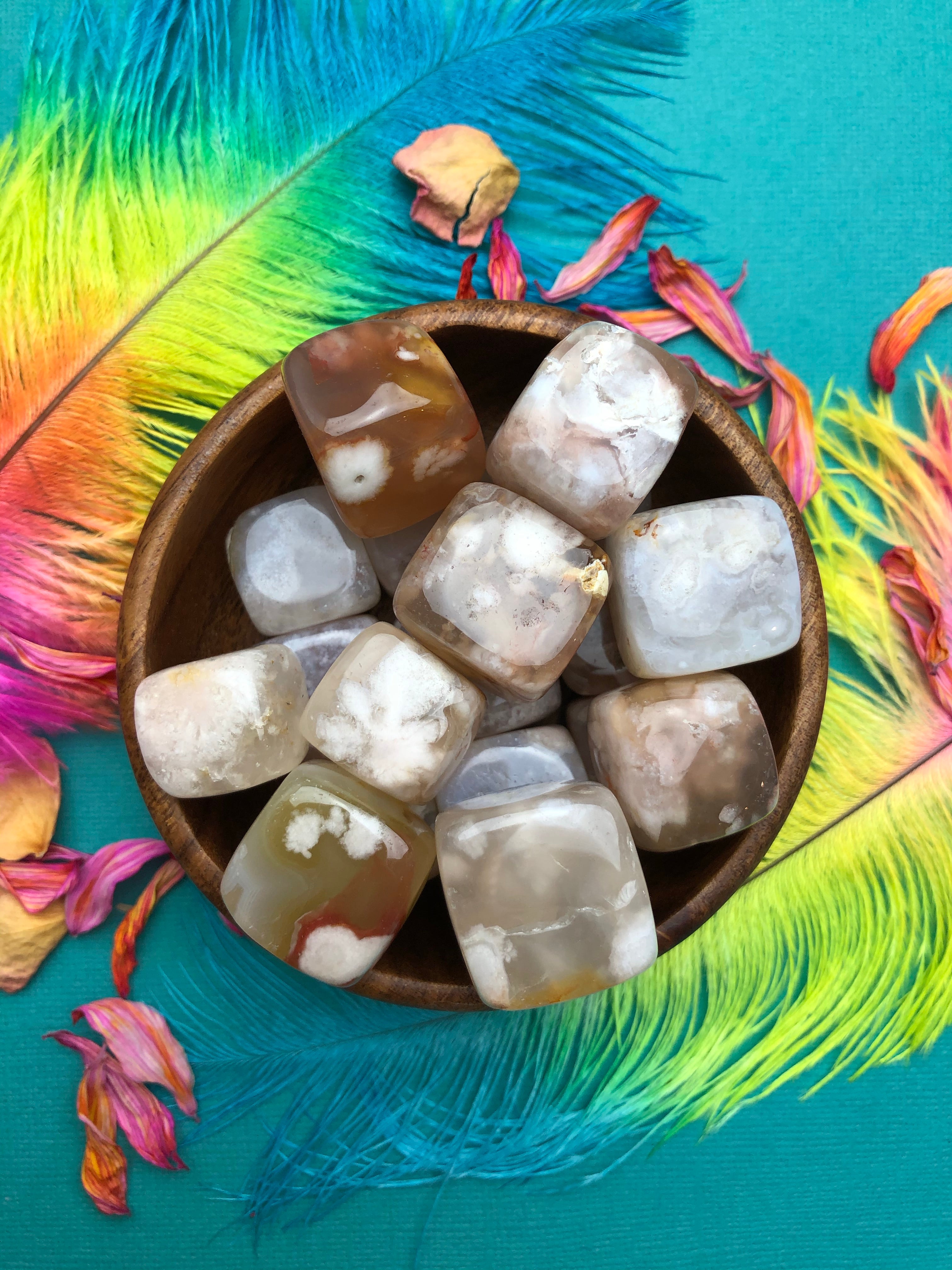 Flower Agate Tumbled Cube for Manifesting