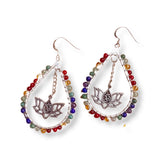 Chakra Beaded Earrings with a Lotus Flower Charm