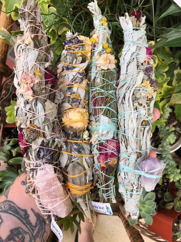 California White Sage Bundle with Crystals, Flowers & Herbs