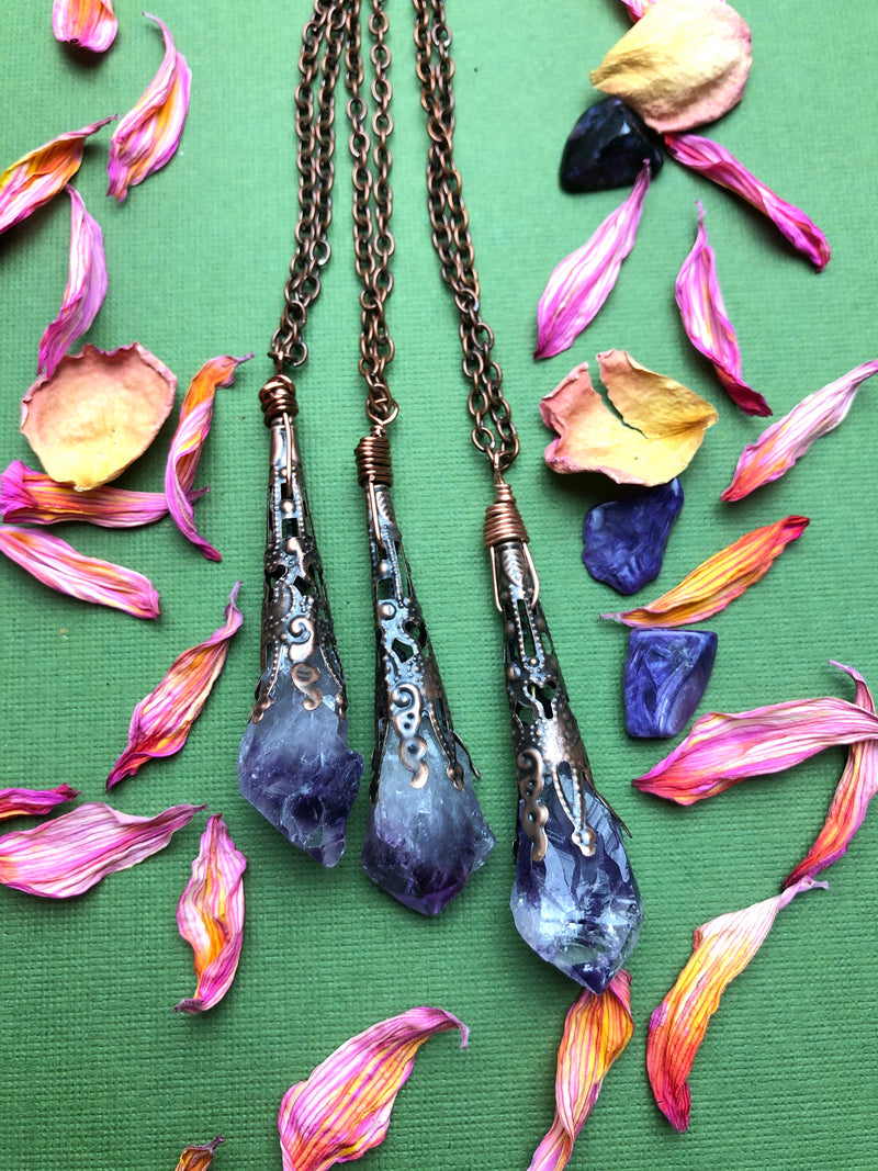 Amethyst Point Pendant Necklace with Ornate Vintage Detail