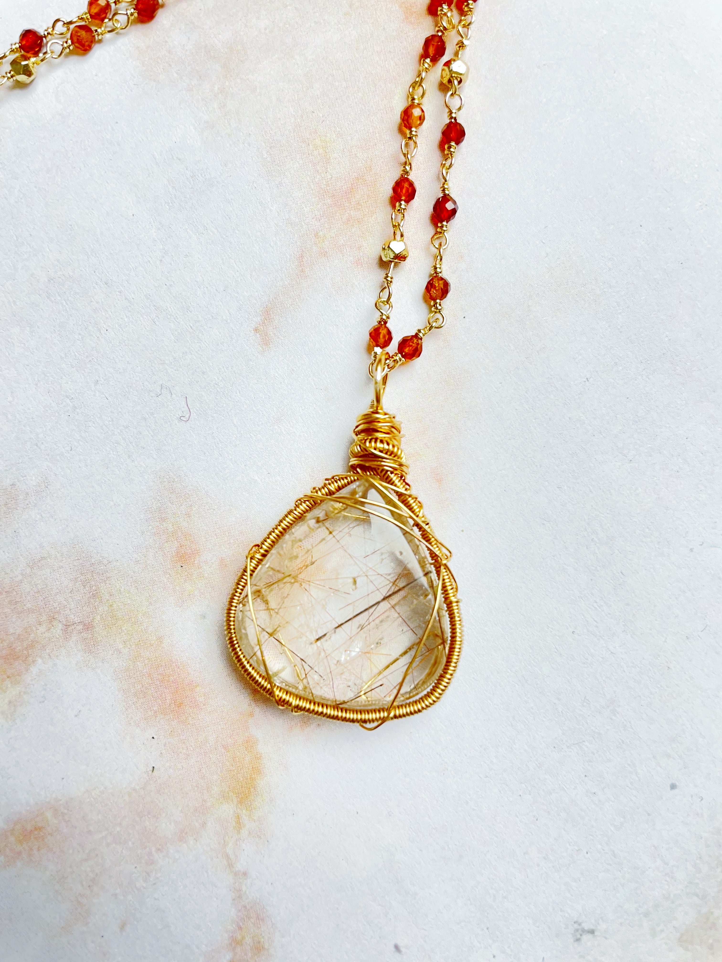 Rutilated Quartz and Hessonite Garnet Necklace